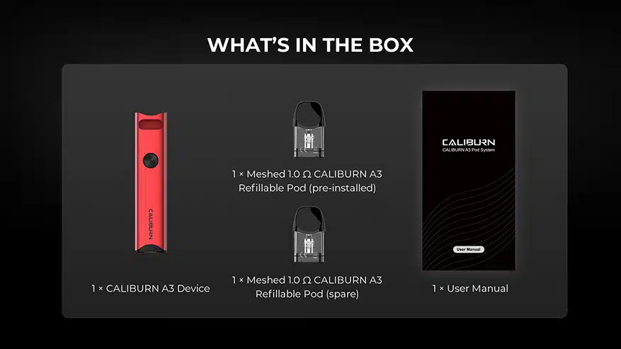 Uwell Caliburn A3 Pod Kit Packing List